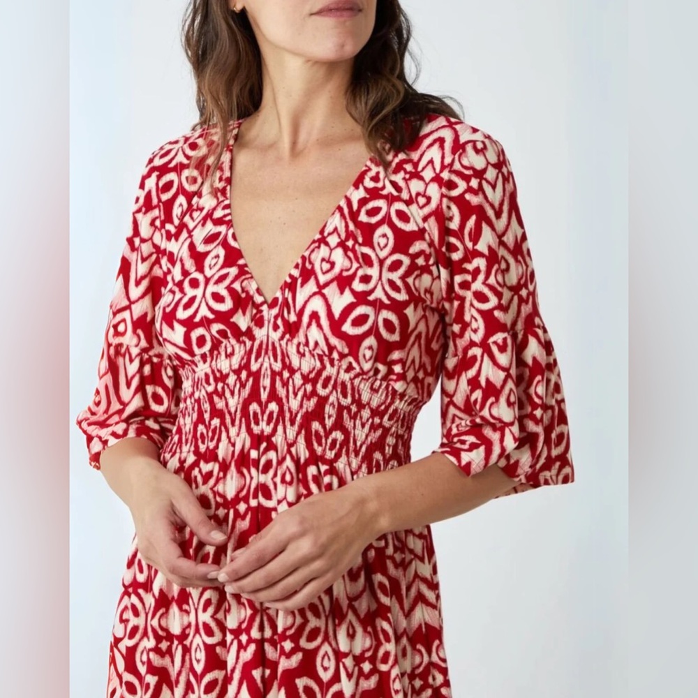 NWT Bysku Women’s V-neck Red Floral Maxi Dress Lightweight Casual